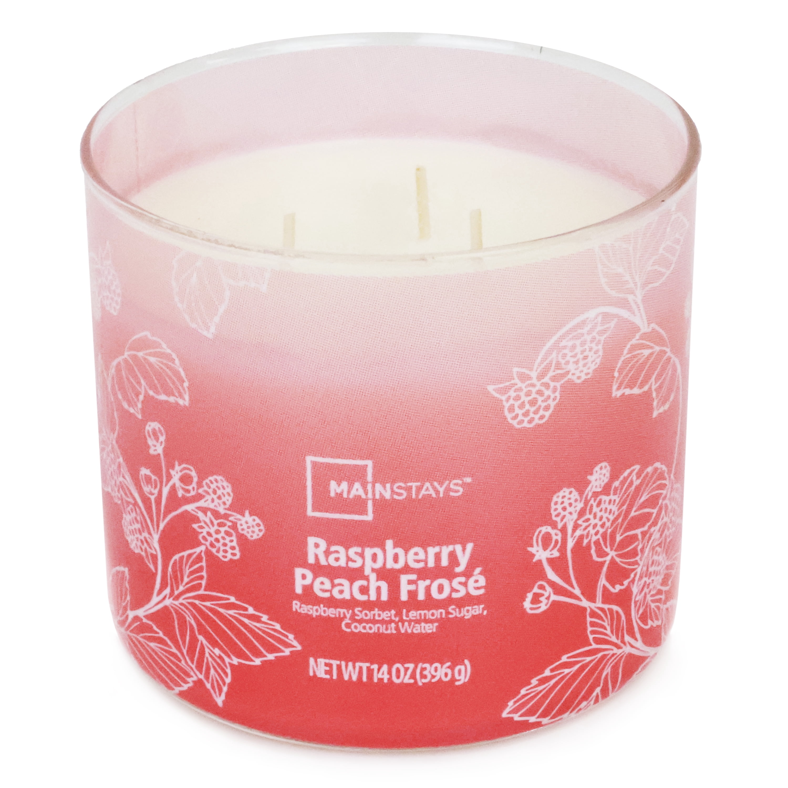 Mainstays 3-Wick Textured Wrapped Raspberry Peach Frose Scented Candle, 14 oz