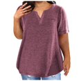 thumbnail image 1 of 2025 Ladies Top V Neck Knit Tops Plus Size Solid Color Short Plus Size Tops Workout Sleeve Pocket Loose T Plus Size Shirts for Women, 1 of 4