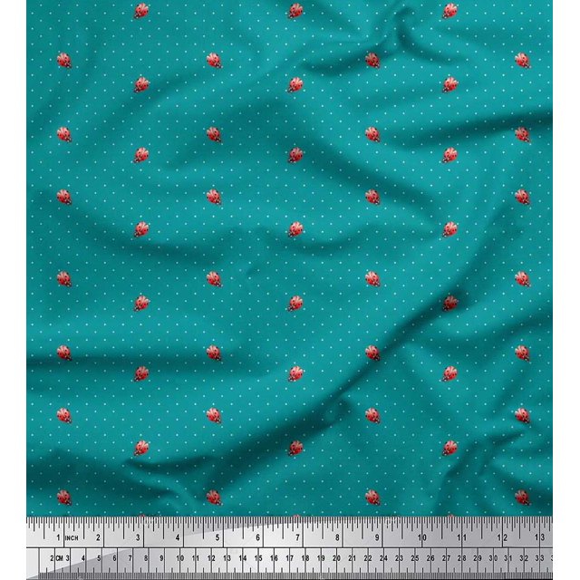 Soimoi Cotton Duck Fabric Dot & Insect Print Sewing Fabric Yard 42 Inch Wide