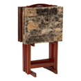 thumbnail image 1 of Linon Ensemble de Table à Plateau Pliant en Faux Marbre de Cinq Pièces avec Support en Bois Brun, 1 of 18