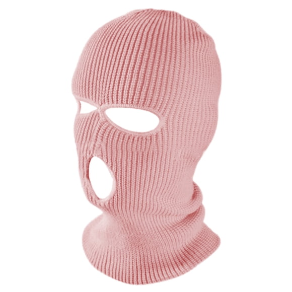 TOPTIE Ski Mask, 3-Hole Balaclava, Warm Double-Thermal Knitted Balaclava for Adults-Light Pink