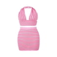 thumbnail image 4 of Ensemble pour Femmes Sans Manches Moulant Y2K 2 Pcs Tenue Haut à Col Licou Rayé + Robe Courte Taille Haute Ensembles d'Été Survêtements, 4 of 9