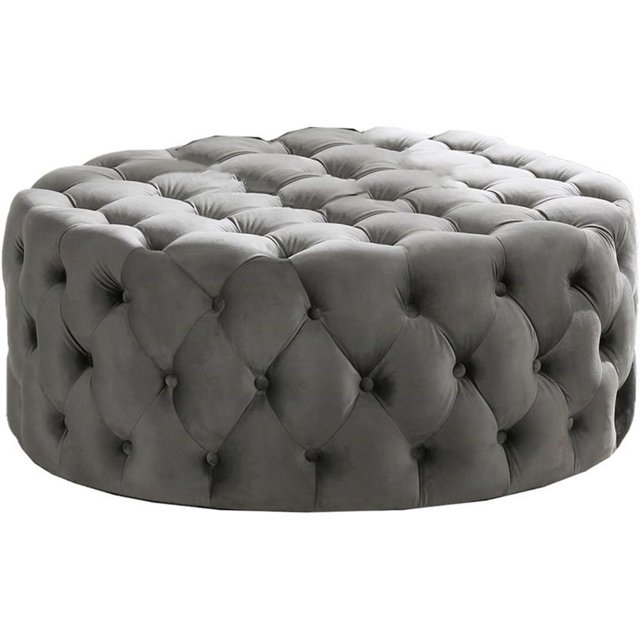 Best Master Furniture Anderson Pouf Rond en Tissu de Velours de 40 Pouces Gris