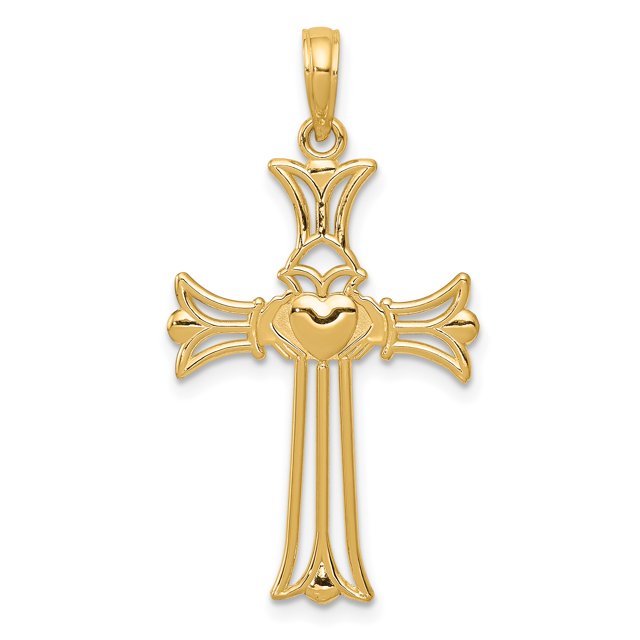Pendentif Croix Claddagh en Or Jaune 14 K