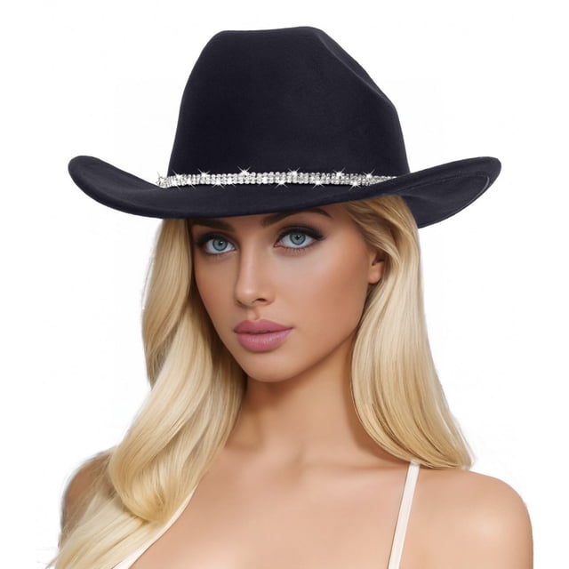 Men's And Women's Woolen Hats Western Cowboy Top Hat Three Of Rhinestones