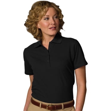 Edwards Garment Polo à Manches Courtes Toucher Doux pour Femmes Moyen Noir