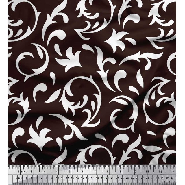 Soimoi Brown Rayon Crepe Fabric Filigree Damask Print Sewing Fabric Yard 46 Inch Wide