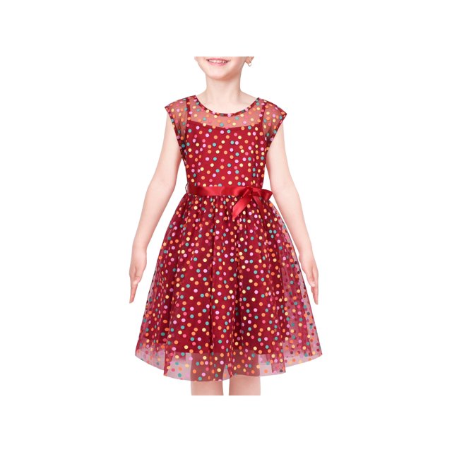 Robe Fille Multicolore Arc-en-Ciel à Pois Classique Tulle Rouge Robe de Soirée 10 Ans