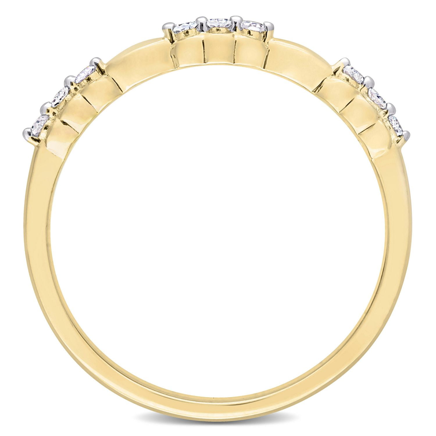 Bague à trois pierres alternée Miabella avec 1/10 Carat PT de diamant en Argent Sterling Plaqué Jaune