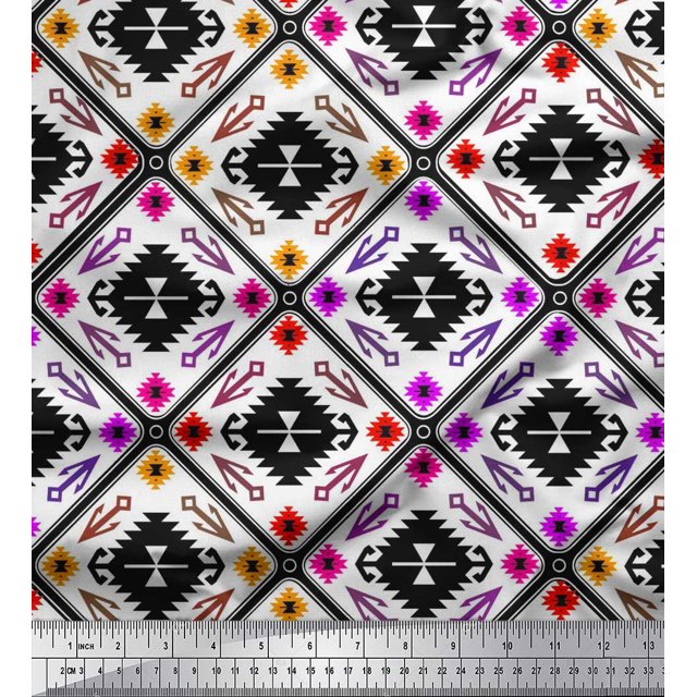 Soimoi Cotton Duck Fabric Aztec Geometric Print Fabric by The Yard 56 Inch Wide
