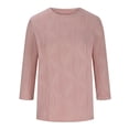 thumbnail image 4 of Timegard Hauts d'Été pour Femmes Col Rond Manches 3/4 Couleur Unie Chic Décontracté Chemises Amples Hauts Blouse, 4 of 6