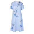 thumbnail image 4 of Babysbule Liquidation Robes d'Été pour Femmes, Mode Femmes Décontractée Ample Imprimé Papillon Col en V Manches Mi-Longues Boutons Poches Robe Longue, 4 of 8