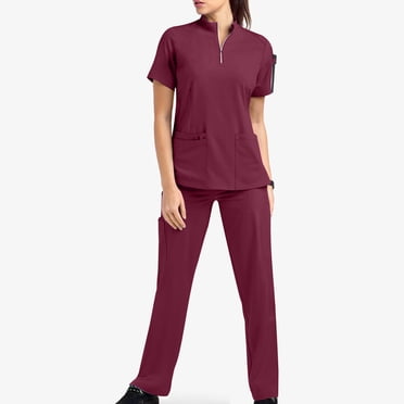 yoeyez Joggers de Sarraus pour Femmes, Haut de Sarrau Extensible à Col en V pour Femmes et Pantalons Joggers pour Travailleuses d'Occupations Yoga Jogger Infirmière Bourgogne