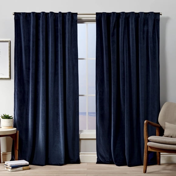 Exclusive Home Velvet Heavyweight Light Filtering Hidden Tab Top Curtain Panel Pair 52""x84"" Navy