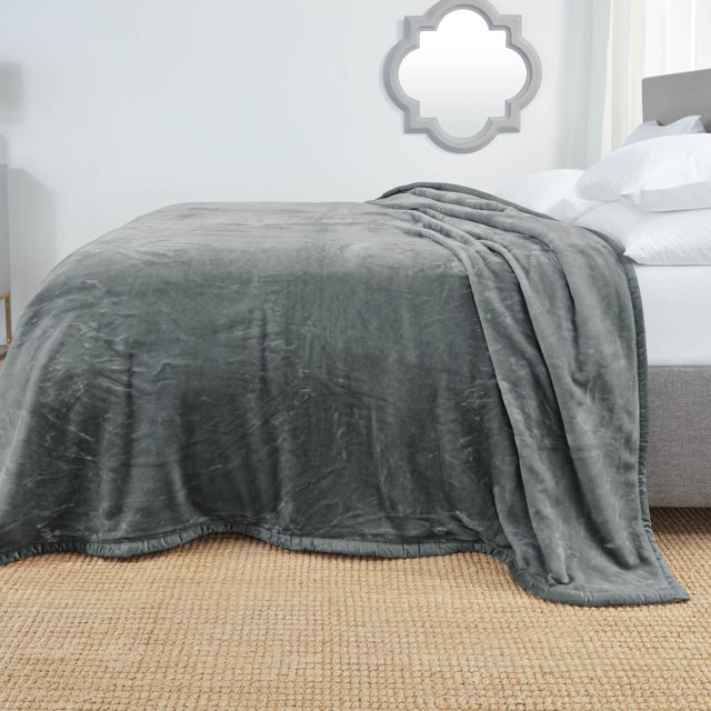 Nestl Ultra Plush Heavy Thick Raschel Imitation Mink Bed Blanket, 82 x 102, Gray