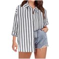thumbnail image 2 of TIMIFIS Women's Striped Button Up Shirts Fall Casual V Neck Shirt with Cufflink and Adjustable Sleeve Tops, 2 of 8