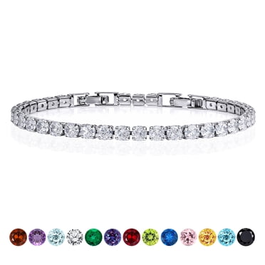 JeenMata Bracelet Tennis 5,5 Carats Taille Ronde Juillet - Rubis - Pierre de Naissance Design Éternité - Placage Or Blanc, Femme, Adulte