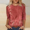 thumbnail image 2 of DPTALR T-shirt Imprimé Femme Mi-Longueur Manches 3/4 Blouse Col Rond Tops Décontractés, 2 of 5