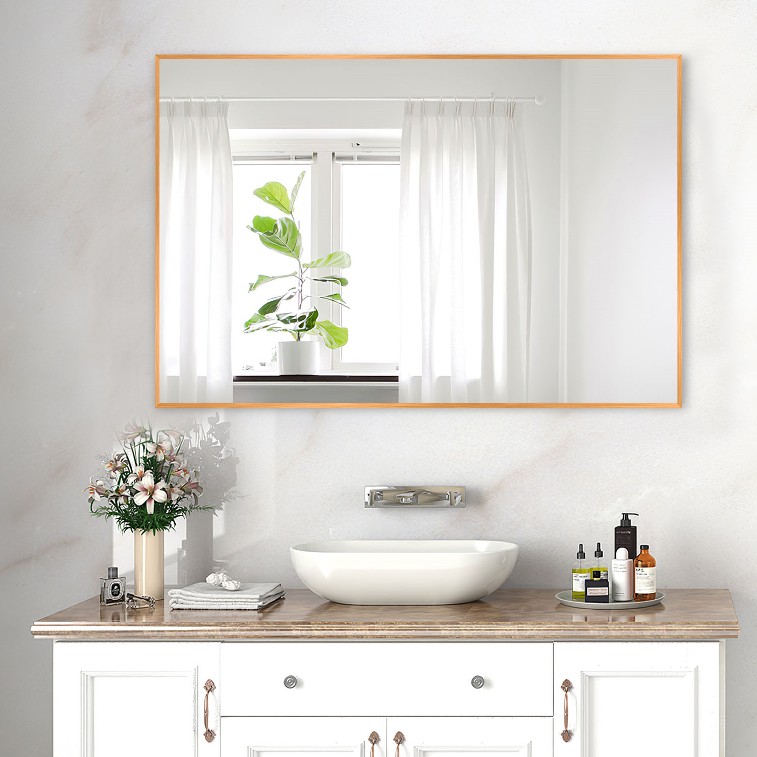 NeuType Miroir Rectangulaire Mural Doré 36"x24 Pouces