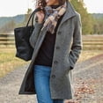 thumbnail image 2 of Pompotops Women's Solid Color Pocket Woollen Coat Recreational Long Sleeve Tops Clearance, 2 of 6
