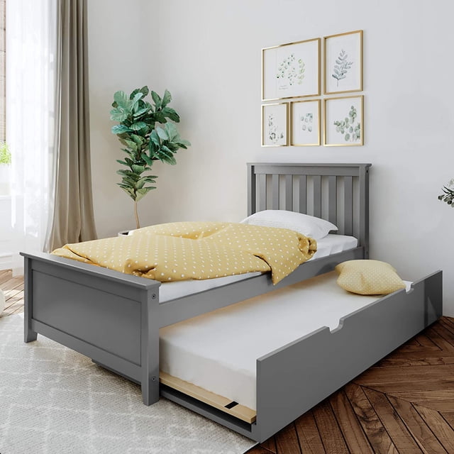 BEDSMART Solid Wood Twin Size Bed With Trundle | Gray