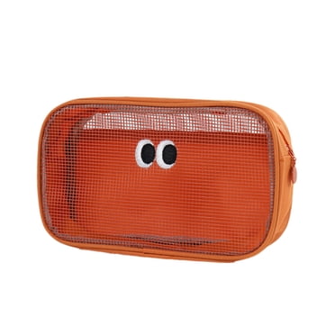 Orange Mesh Makeup Bag Large Capacity Toiletry Organizer For Travel Storage Washable Cosmetic Bag Digital Accessories Pouch Orange 8.27X5.11X1.18In