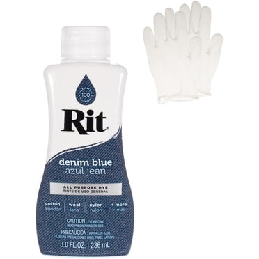 Rit Teinture Liquide Tout Usage pour Tissus en Coton, Lin, Rayonne, Soie, Laine et Nylon – Bleu Denim 8 fl oz. avec Gants Inclus