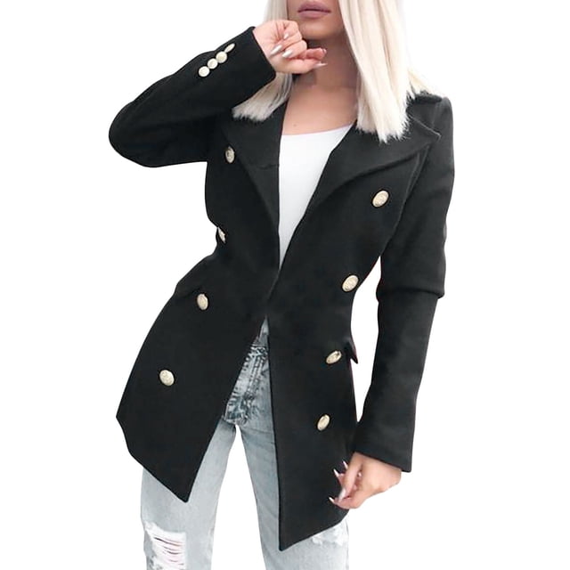 Womens Autumn And Woolen Winter Lapel Cloth Coat Trench Jacket Long Overcoat Outwear
