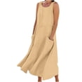 thumbnail image 2 of Jsaierl Robes d'Été pour Femmes 2024 Robe Sans Manches en Coton et Lin Robe Décontractée de Couleur Unie Robe à Col en V Coupe Ample Longues Robes, 2 of 5