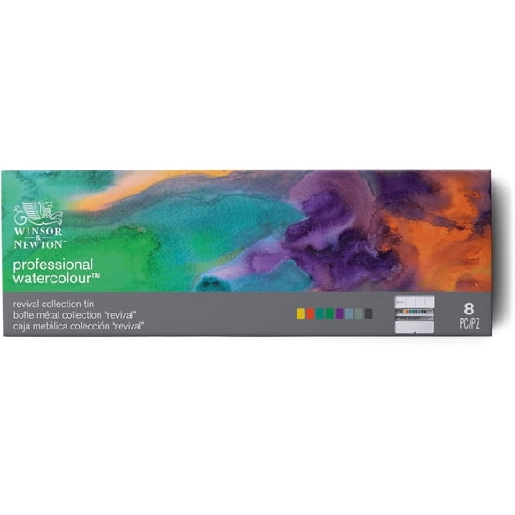 Winsor & Newton Professional Revival 8 Half Pan Travel Watercolor Metal Tin, Low-Saturation Vintage Artist Watercolor for Retro Landscape, Moody Illustration & On-Site Plein Air Sketching