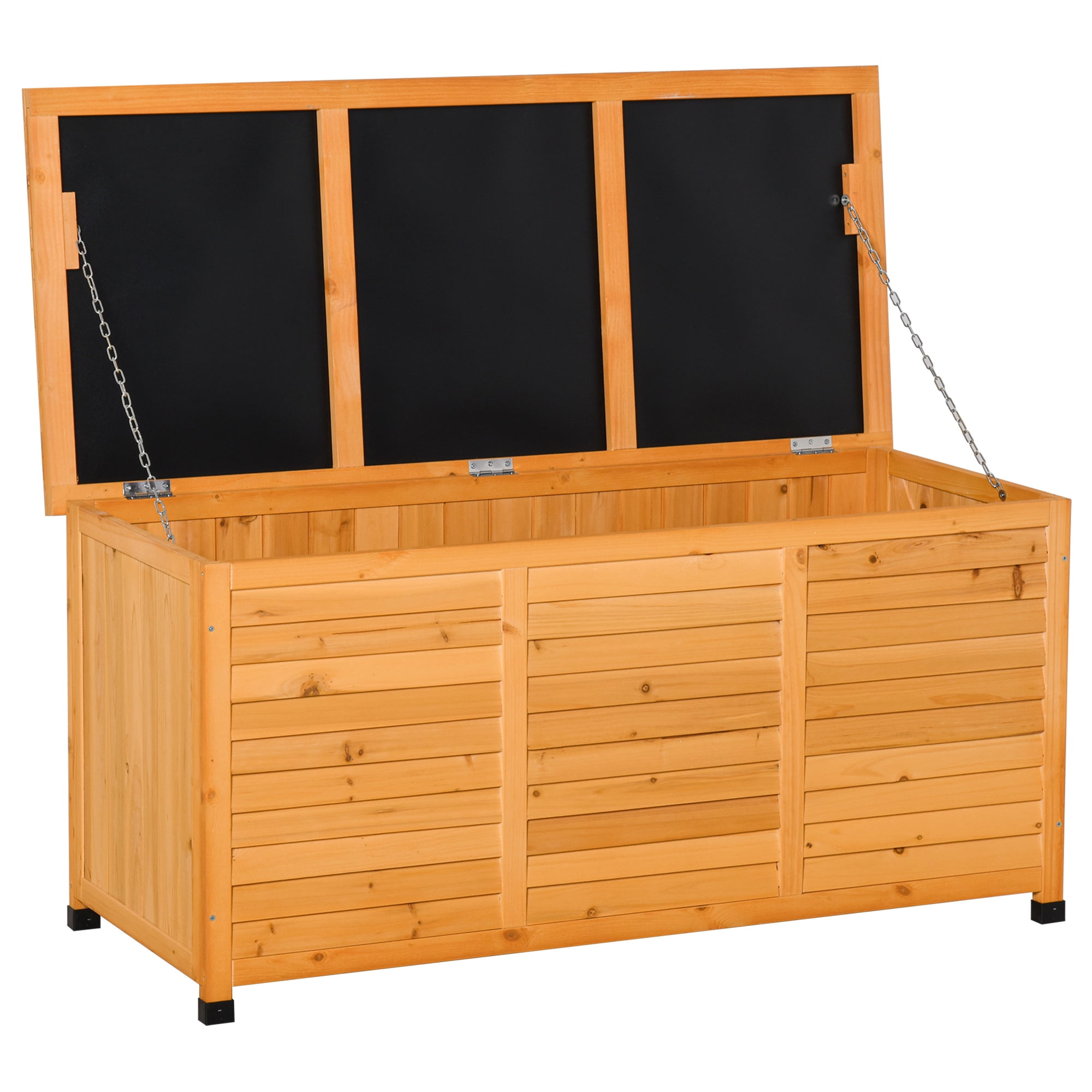 Outsunny Coffre de Terrasse en Bois Conteneur de Rangement Extérieur avec Fente d'Aération Jaune