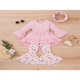 thumbnail image 2 of MesaSe Toddler Baby Girls Spring Princess Flare Pants Set O-Neck Ruffles Tops + Bell Bottom Pants Headband, 2 of 6
