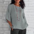 thumbnail image 1 of Pisexur Chemisier Ample en Coton à Manches Courtes et Col Rond pour Femmes, Haut Rétro Décontracté à Manches 3/4 et Col Rond en Coton et Lin pour Femmes, Robes d'Été pour Femmes 2022, 1 of 6