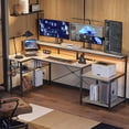 thumbnail image 1 of Bestier 71 inch L-Shaped Gaming Desk with Power Outlets LED Computer Office Table with Monitor Stand & Storage Shelf in Grey, 1 of 6