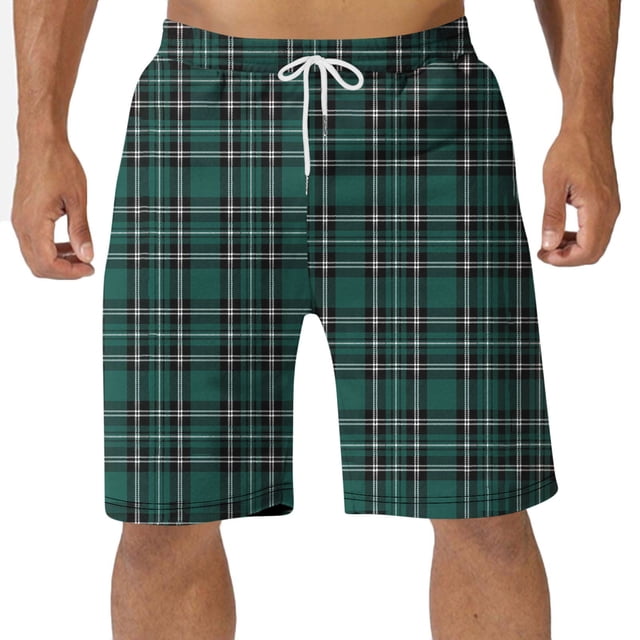 Diufon Men's Casual Shorts Spring Summer Wide Leg Loose Plaid Printed Elastic Waisted Drawstring Sport Shorts