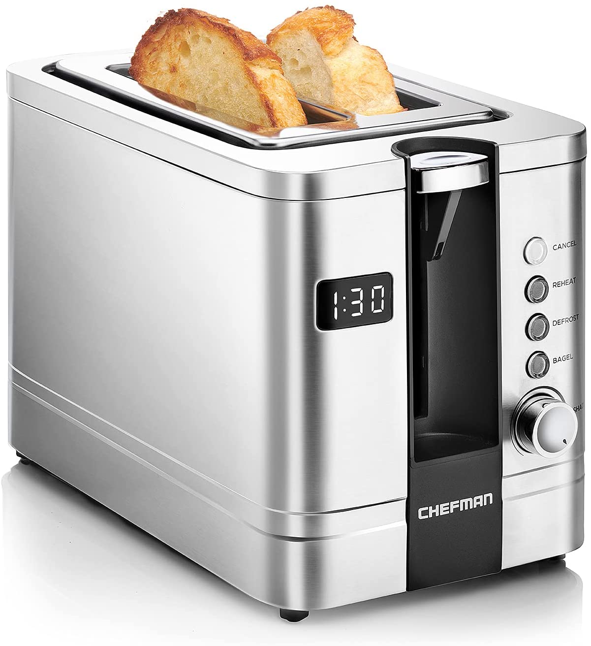 TEMOGU-2-Slice Digital Toaster, Pop-Up, Stainless Steel, Extra-Wide Slots For Bagels, Defrost, Reheat, Cancel Functions, Removable Crumb Tray, Stainless Steel - Digital