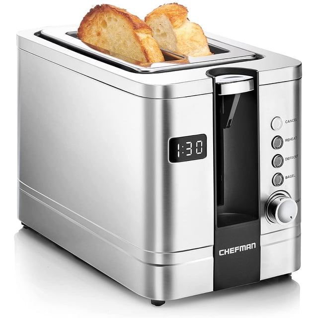 TEMOGU-2-Slice Digital Toaster, Pop-Up, Stainless Steel, Extra-Wide Slots For Bagels, Defrost, Reheat, Cancel Functions, Removable Crumb Tray, Stainless Steel - Digital