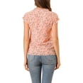 thumbnail image 3 of INSPIRE CHIC Women's Floral Blouse Short Cap Sleeve Chiffon Casual Ruffle Tops M Dark Pink, 3 of 7