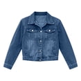 thumbnail image 4 of Timegard Women's Basic Button down Stretch Fitted Long Sleeves Denim Jacket Collared Crop Jean Jackets Fashion,Dark Blue,XXL, 4 of 9