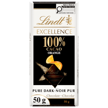 Lindt EXCELLENCE 100% Cacao Orange Dark Chocolate Bar, 50 Grams