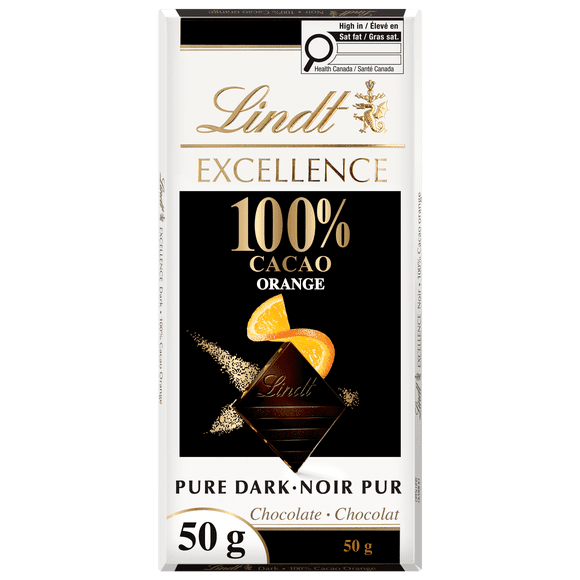 Lindt EXCELLENCE 100% Cacao Orange Dark Chocolate Bar, 50 Grams