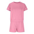 thumbnail image 3 of Mikilon Ensemble de Sport Confortable pour Femmes Couleur Unie Nouvelle Mode Décontractée Haut à Manches Longues et Shorts Ensemble de Haut/chemise à Col Rond Rose S, 3 of 5