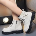 thumbnail image 2 of MIASHUI Girls Winter Boots Children Comfortable Lace-Up Side Zipper Work Boots,White,3.5-4 Years, 2 of 7