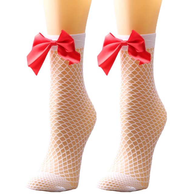 CEHVOM Women Mesh Breathability Big Bow Net Socks Short Fishnet Thin Socks Stockings