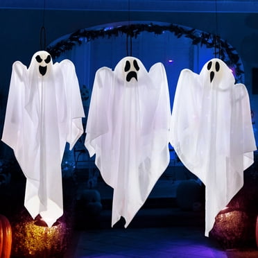Joyfy Lot de 3 Décorations d'Halloween Suspendues Ghosts, 27,5 Pouces (70 cm) Mignons et Effrayants Flying Ghosts Décorations d'Halloween Suspendues pour l'Extérieur Décorations de Cour