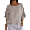 thumbnail image 1 of Plebaso T-Shirts en Coton et Lin pour Femmes à Manches à Volants, Col Ras du Cou, T-Shirts Unis Légers, Hauts, 1 of 7
