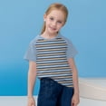 thumbnail image 2 of Économies d'Été! SROBPTY T-Shirts à Manches Courtes pour Tout-Petits, Garçons Tout-Petits Mode Col Rond à Rayures Imprimées Manches Courtes Bleu, 4 Ans, 2 of 5