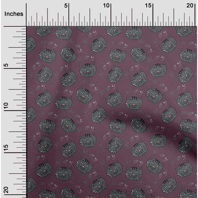 oneOone Tissu Polyester Lycra Brun Chocolat Motif Visage de Chat Animal Tissu pour Robe Tissu Imprimé au Mètre 56 Pouces de Large