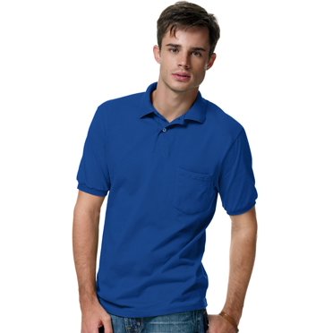 Hanes Polo en Jersey Mélangé Coton pour Hommes avec Poche - Article à Succès, m, Bleu Royal Foncé