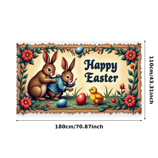 Adorable Bunny Chick Easter Banner with Flowers Eggs Background Party Decorations Photo Props Easter Celebration Spring Festival Home Decor